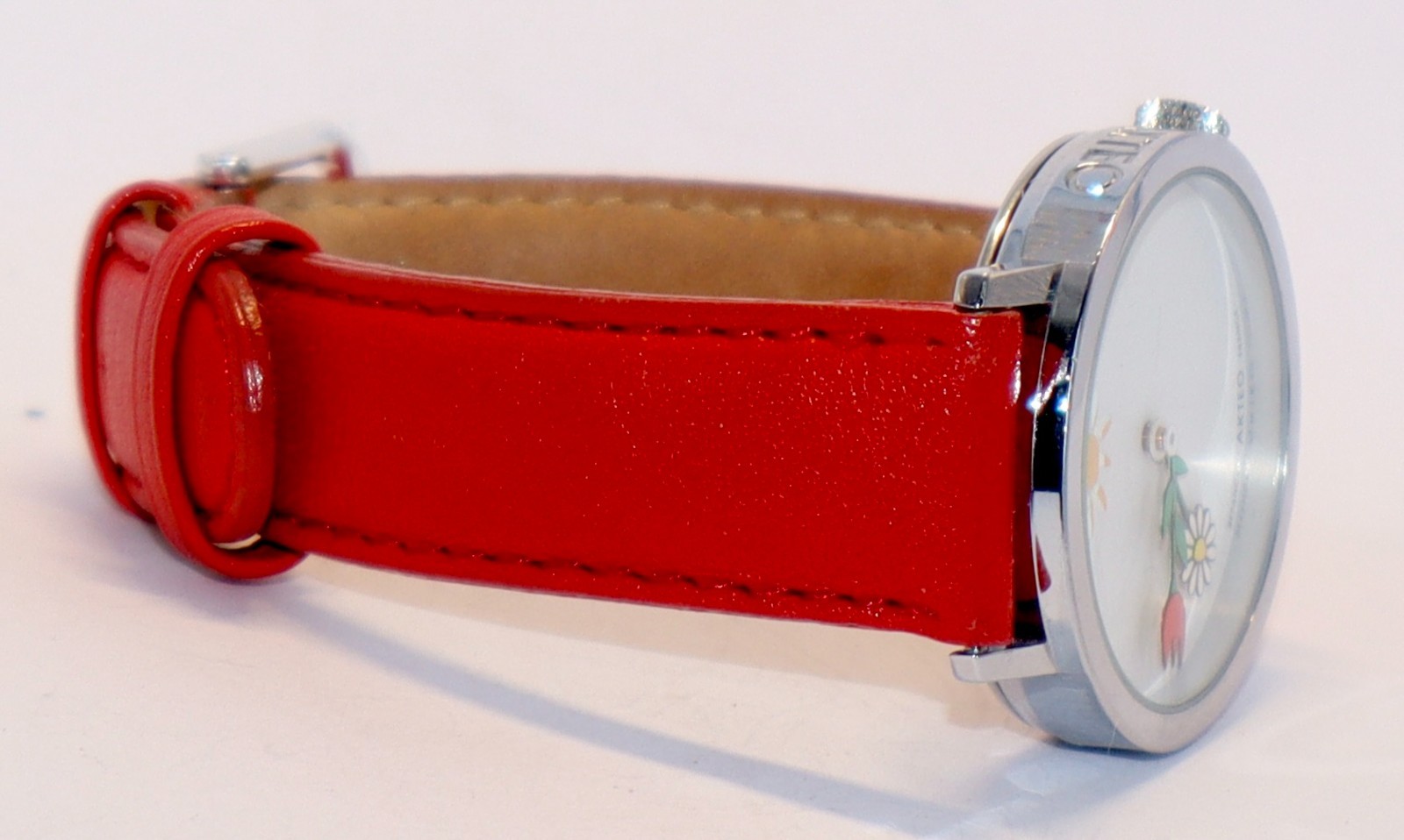 Akteo J.C. Mareschal Flower Theme Watch Flowers & Sunshine Red Leather Band