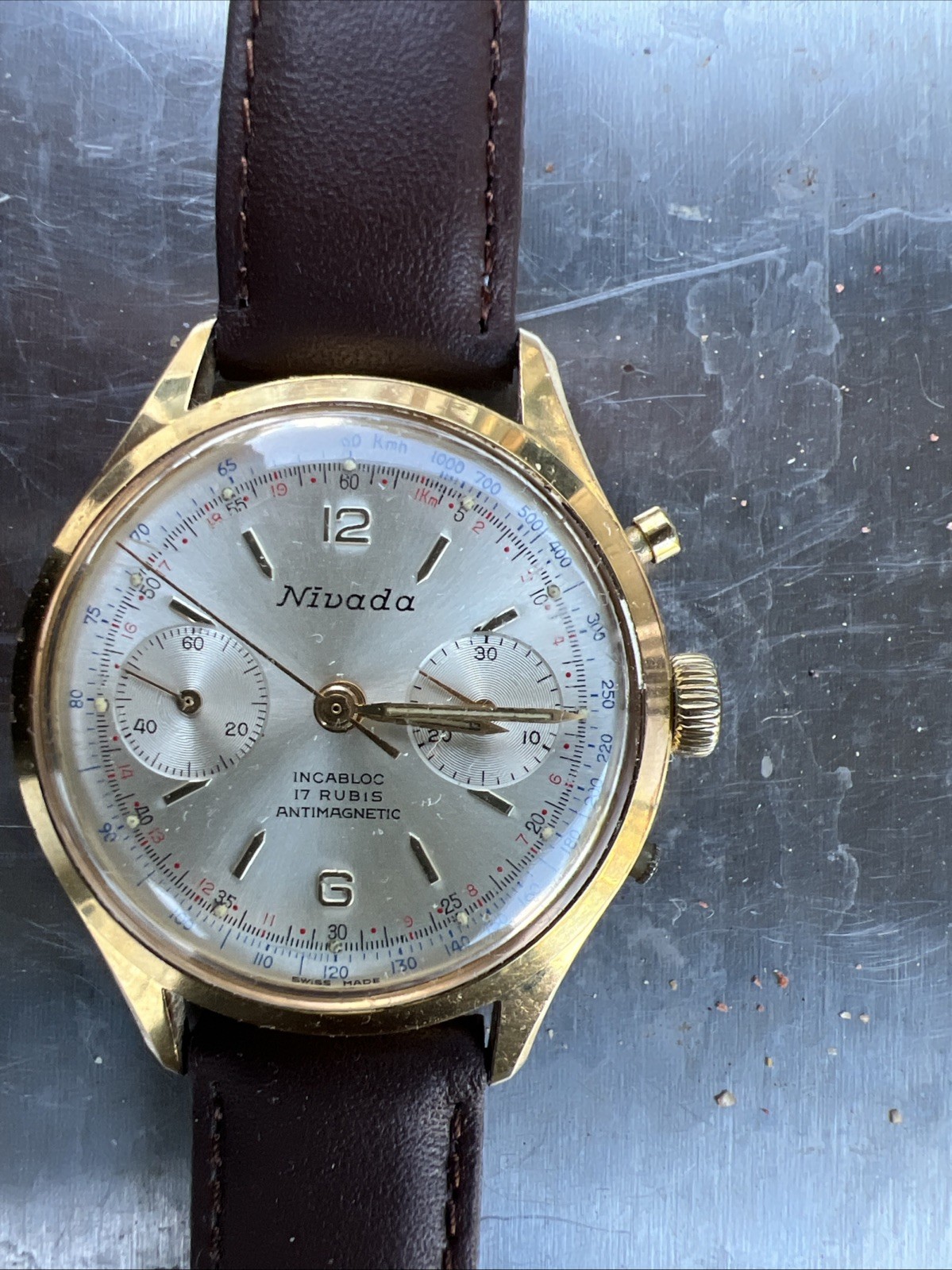 vintage chronograph watch for men 17 Rubis Nivada Runs Windup Sold In US Only