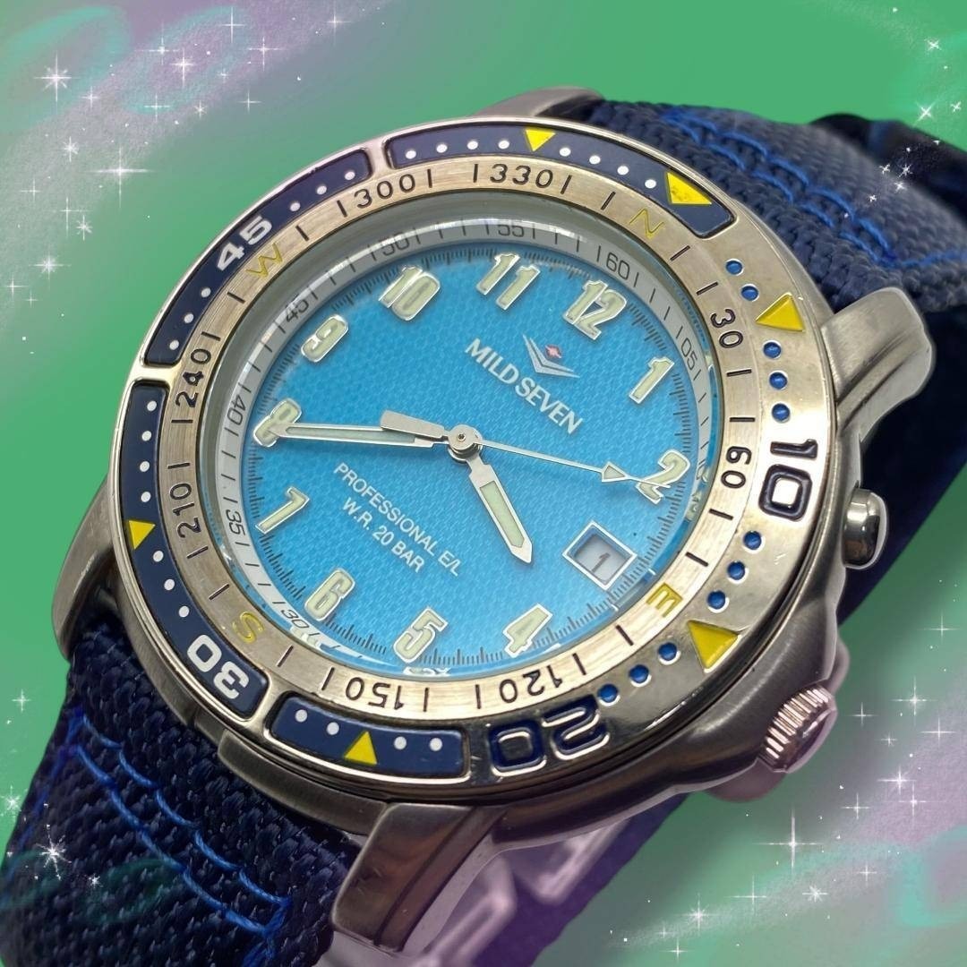 Excellent Condition Working Mild Seven Men s Wristwatch Screw Down Crown Date Qu