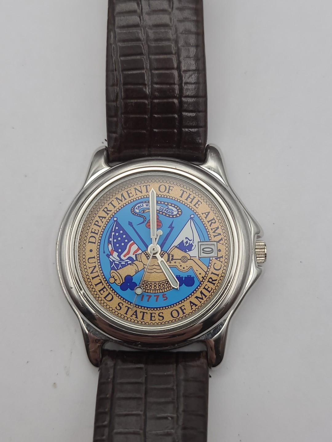 Accutime Men Department Of The Army Silver Tone Quartz Watch Working