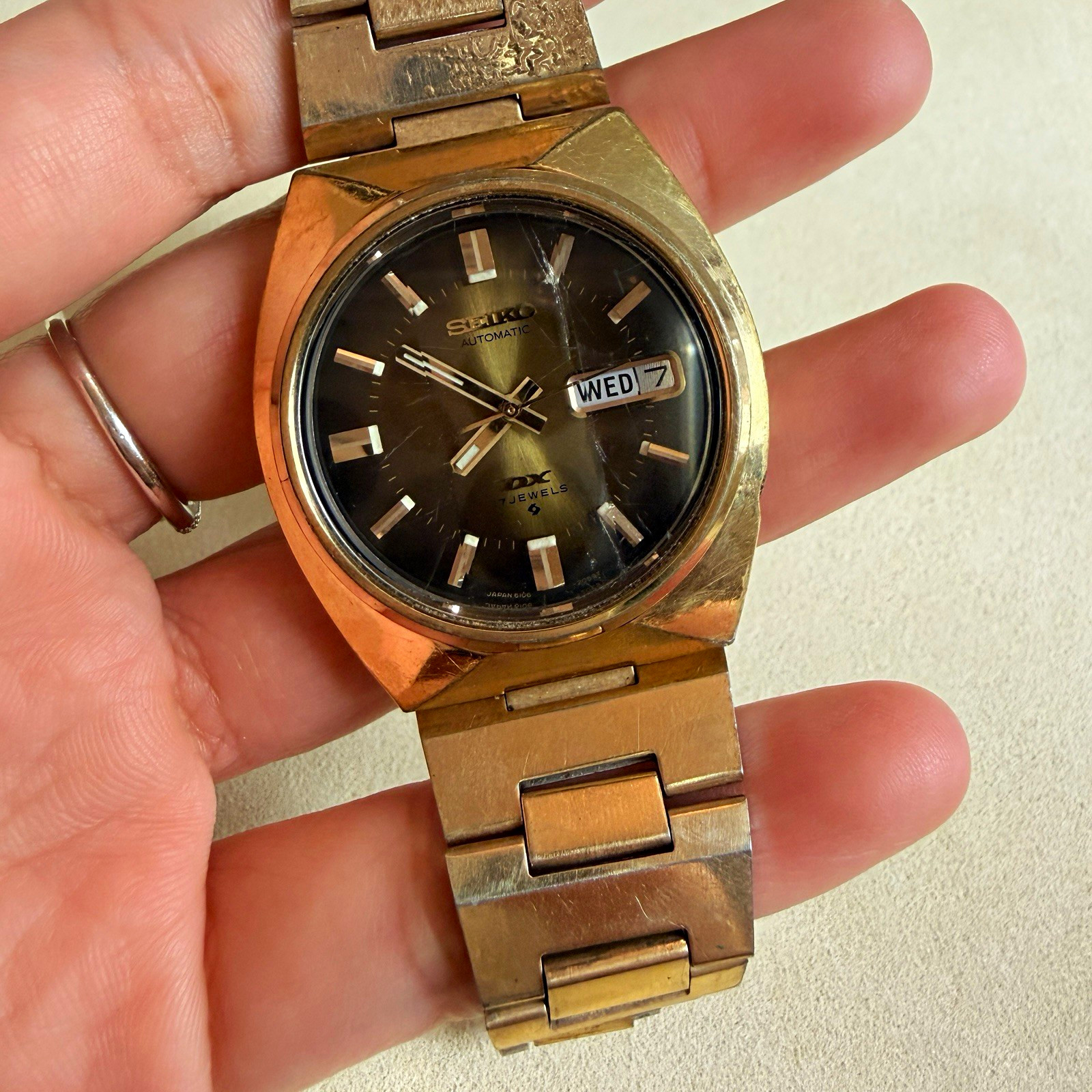 NEEDS REPAIR Seiko DX 17 Jewels Gold & Brown Dial Wristwatch Automatic