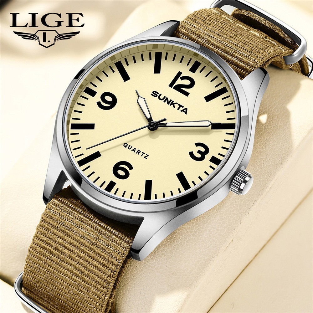 LIGE SUNKTA Men Analog Watch Nylon Strap Wristwatch Boy Girl Outdoor Sport Watch