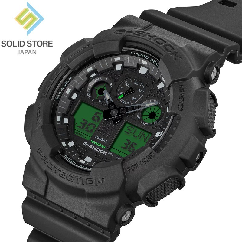 CASIO G-SHOCK GA-100BEG-1AJF Black and Electro Green Analog Digital Watch 51.2mm