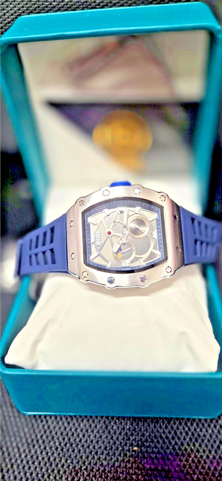 BiBi Luxury Automatic Men’s Watch – 50mm Skeleton Dial, Silicone Strap