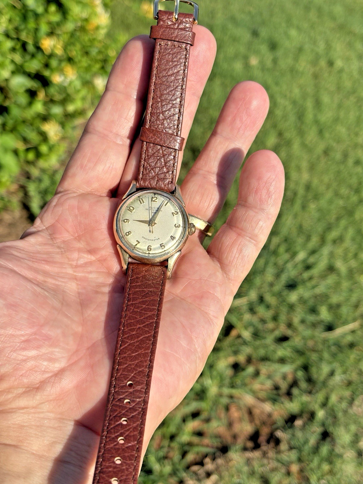 Vintage Elgin Shockmaster Self-Winding 17J 10K RGP Swiss Watch Runs New Crystal