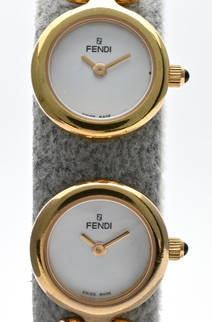FENDI 620L Dual Time Gold Bangle Double-Face Women’s Quartz Watch JAPAN