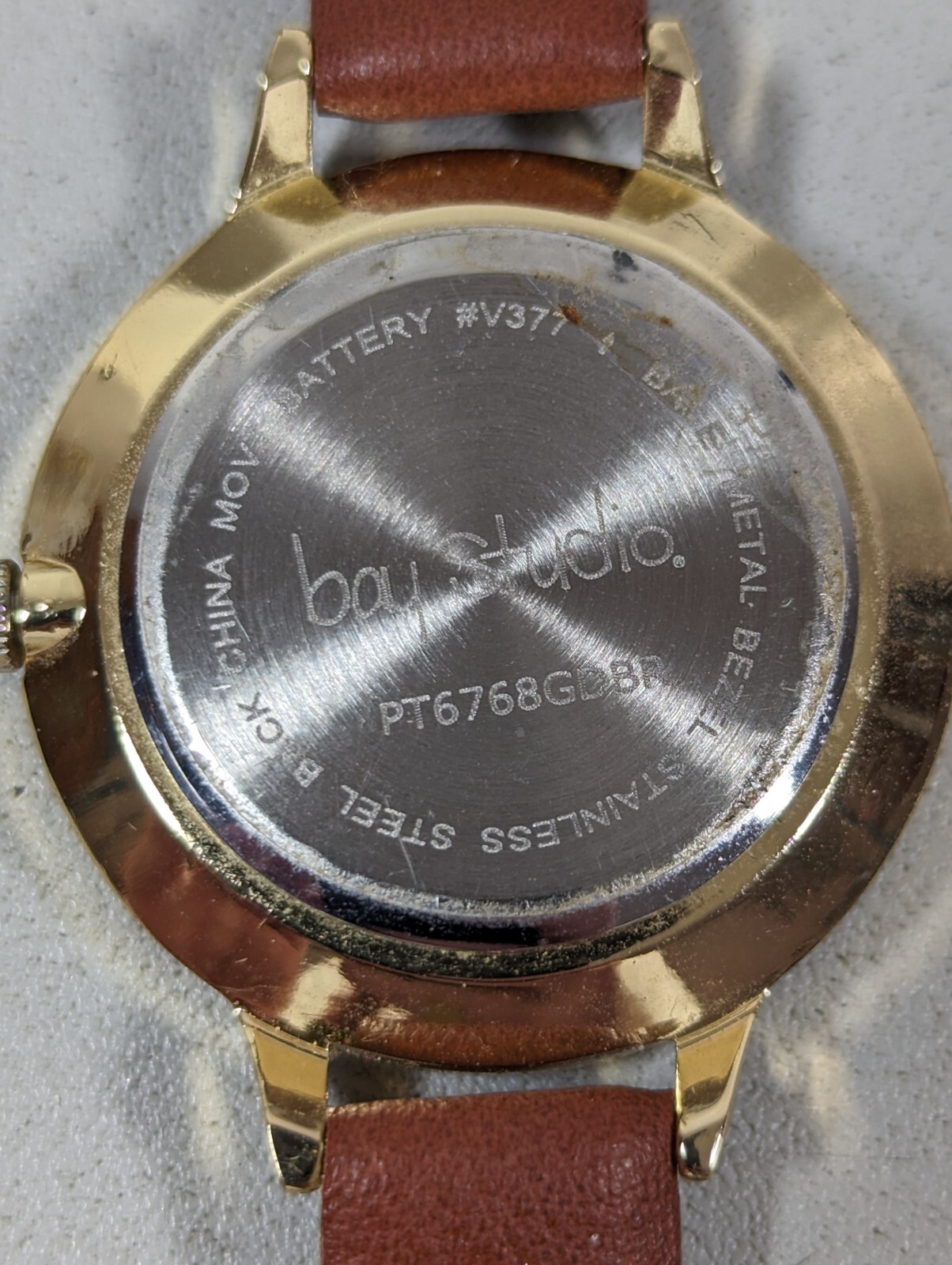 Bay Studio Brown Red Dial Gold Tone Case Brown Faux Leather Band Watch 8 Inch