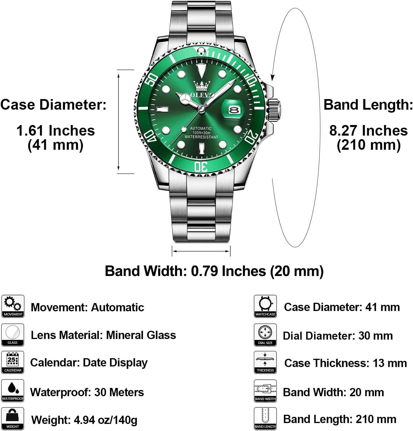 Stylish Men’s Waterproof Automatic Watch with Luminous Hands and Large Face