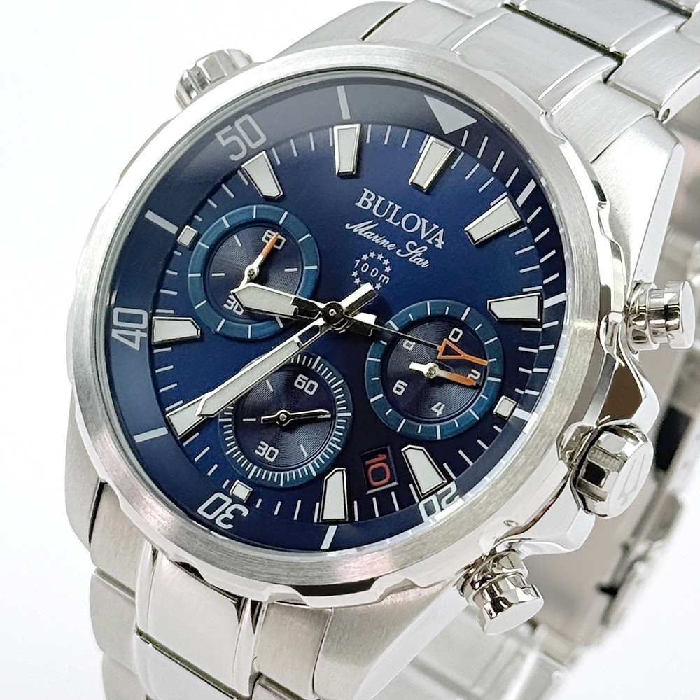Bulova Men’s Marine Star Chronograph Quartz Blue Dial Stainless Watch 96B256