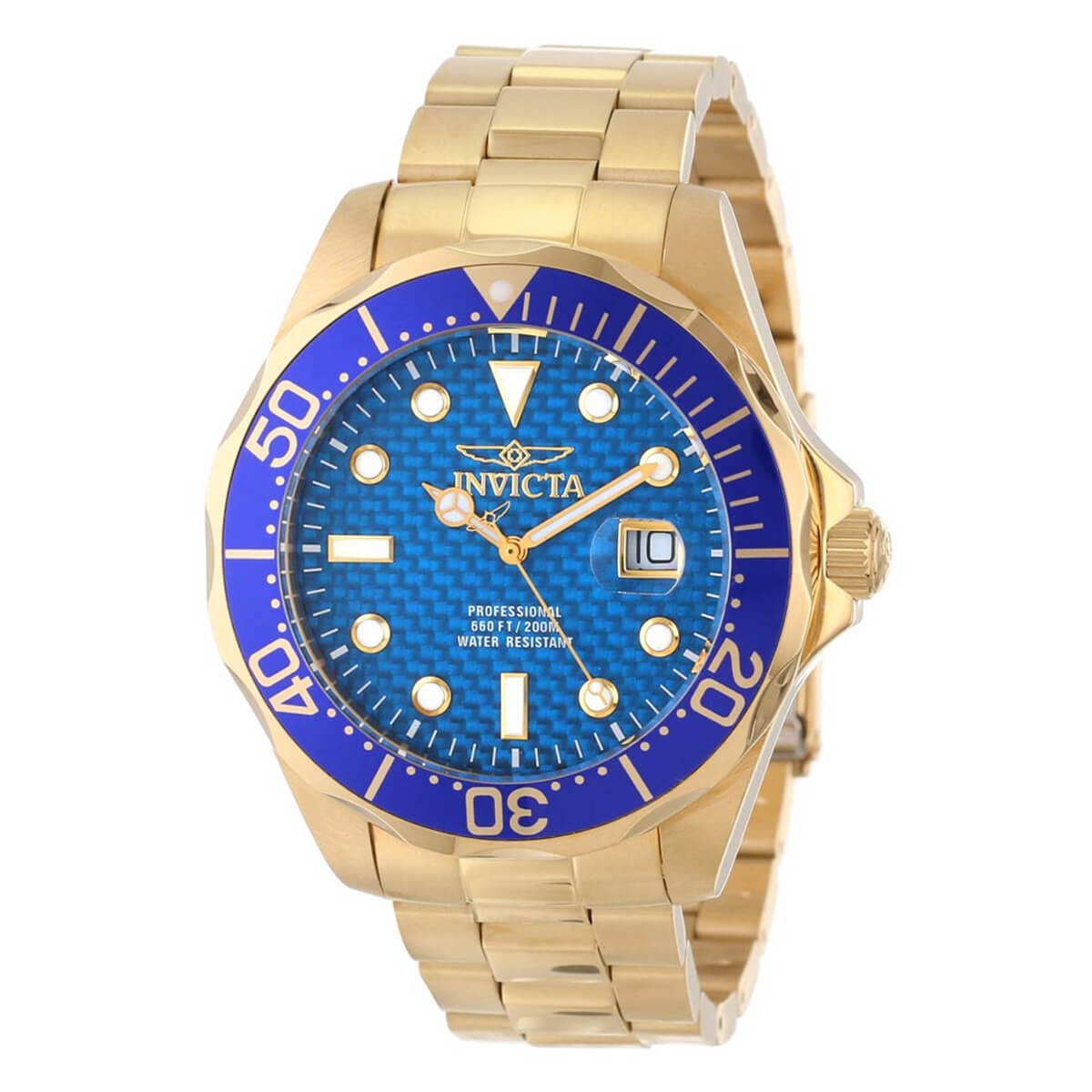 Invicta Men’s Watch Pro Diver Blue Carbon Fiber Dial Yellow Gold Bracelet 14357