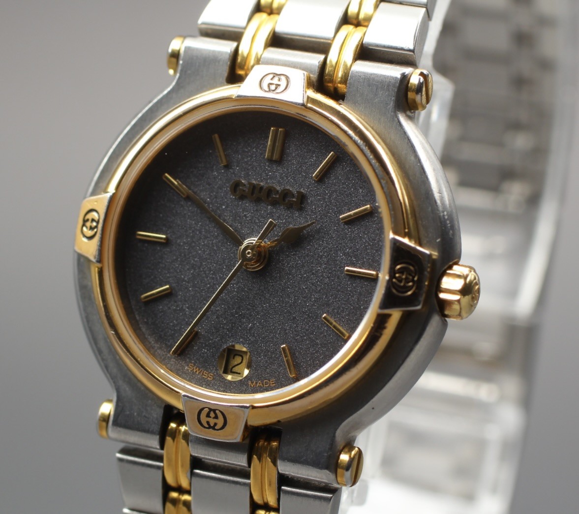 [Near MINT] Vintage GUCCI 9000L 25mm Black Dial Two Tone Quartz Women’s Watch