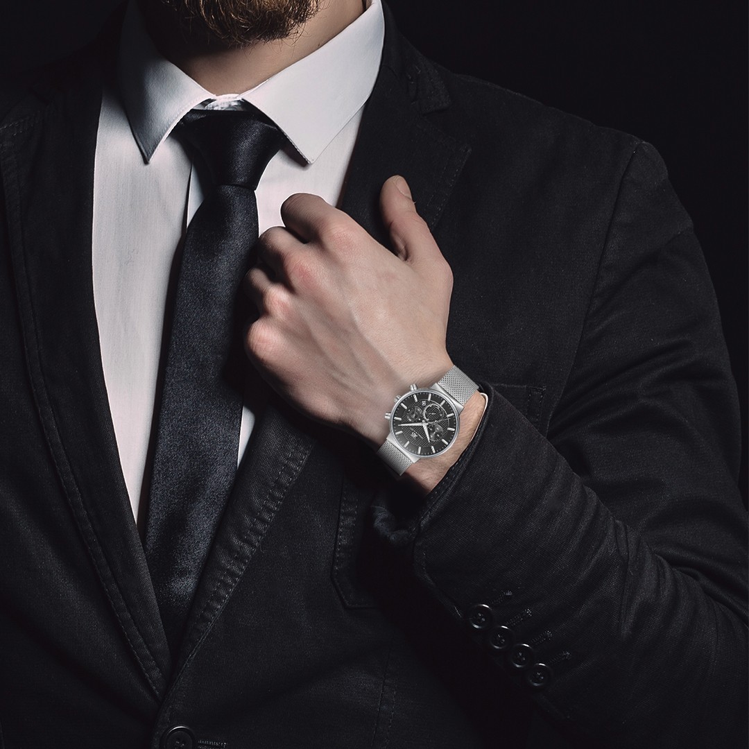 Kenneth Scott Men’s Multi-Function Casual Watch | Black Dial, Silver Mesh Strap