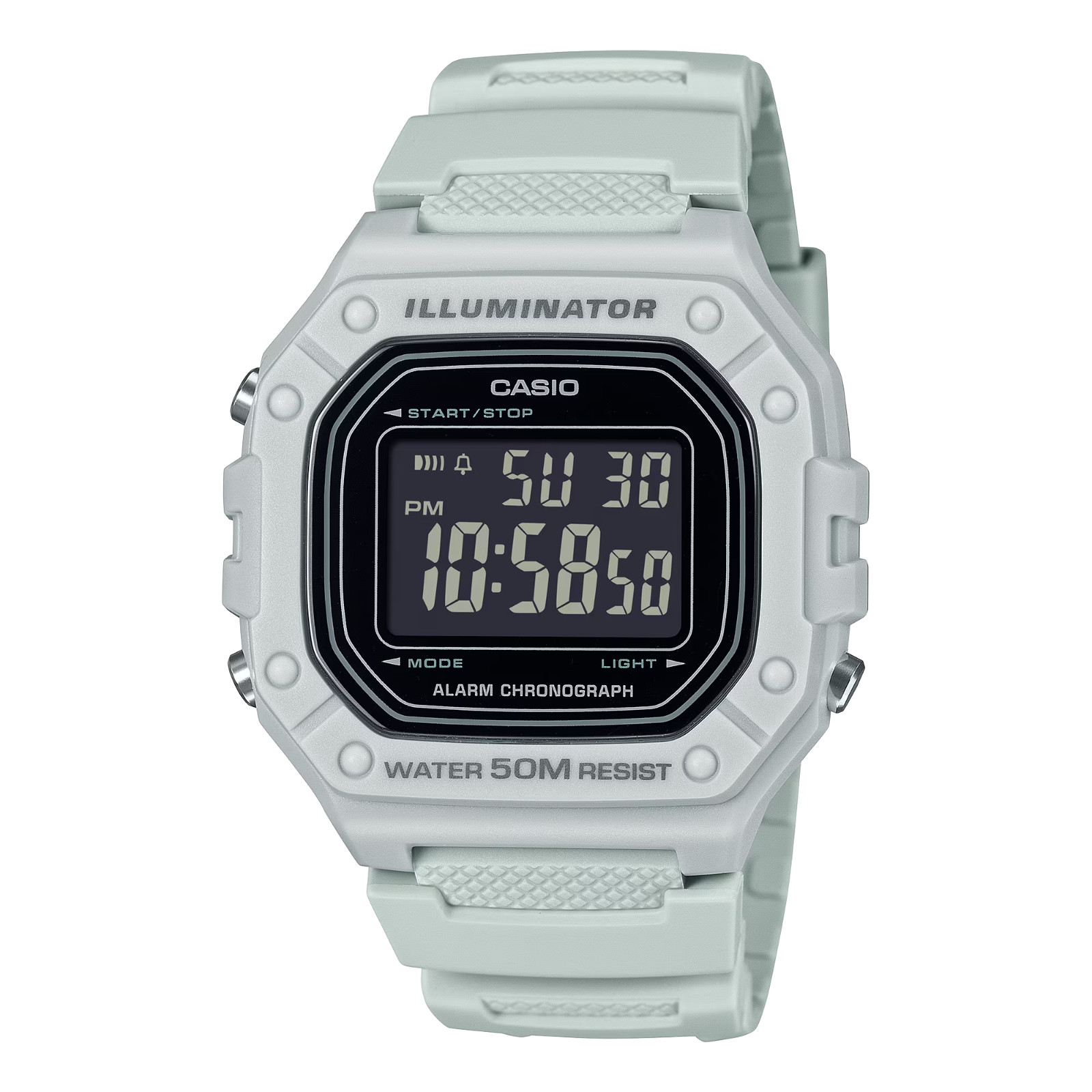 Casio W218H-8BV, Chronograph Watch, Off-White Resin Band, Alarm, Illuminator