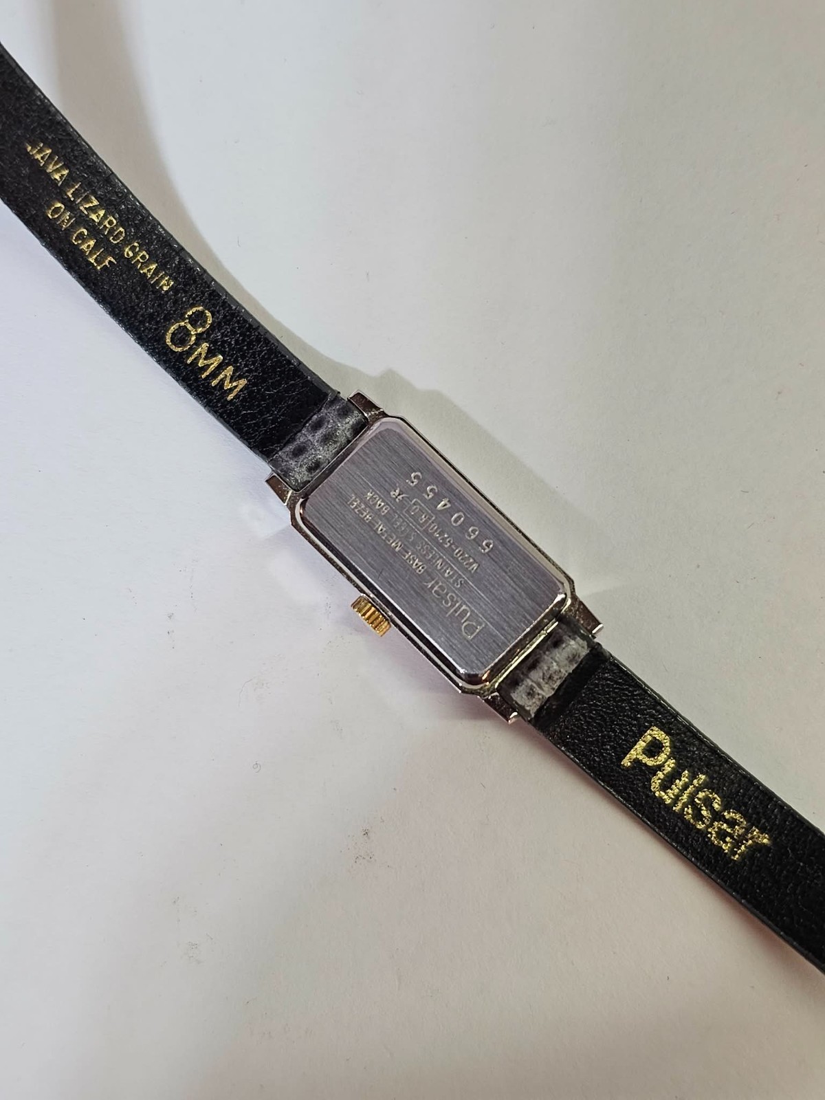Pulsar Quartz watch Dainty Elegant java lizard grain on calf 8mm- Untested- READ