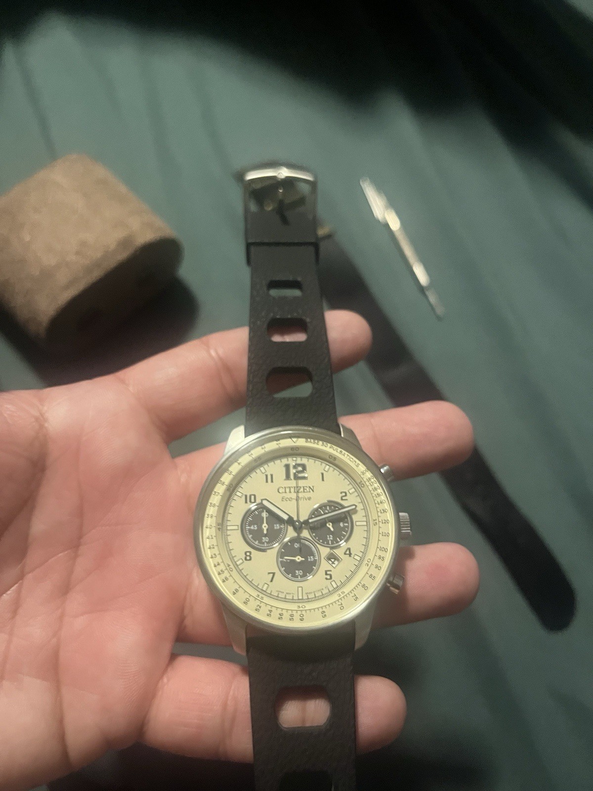 Citizen CA4500-08X Eco-Drive Chronograph Beige dial w/Racing Strap and nato