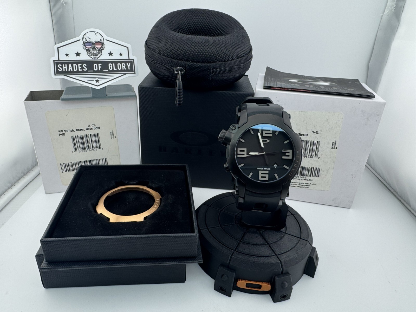 OAKLEY KILL SWITCH STEALTH BLACK WHITE W/ EXTRA ROSE GOLD BEZEL WATCH 26-331 NEW