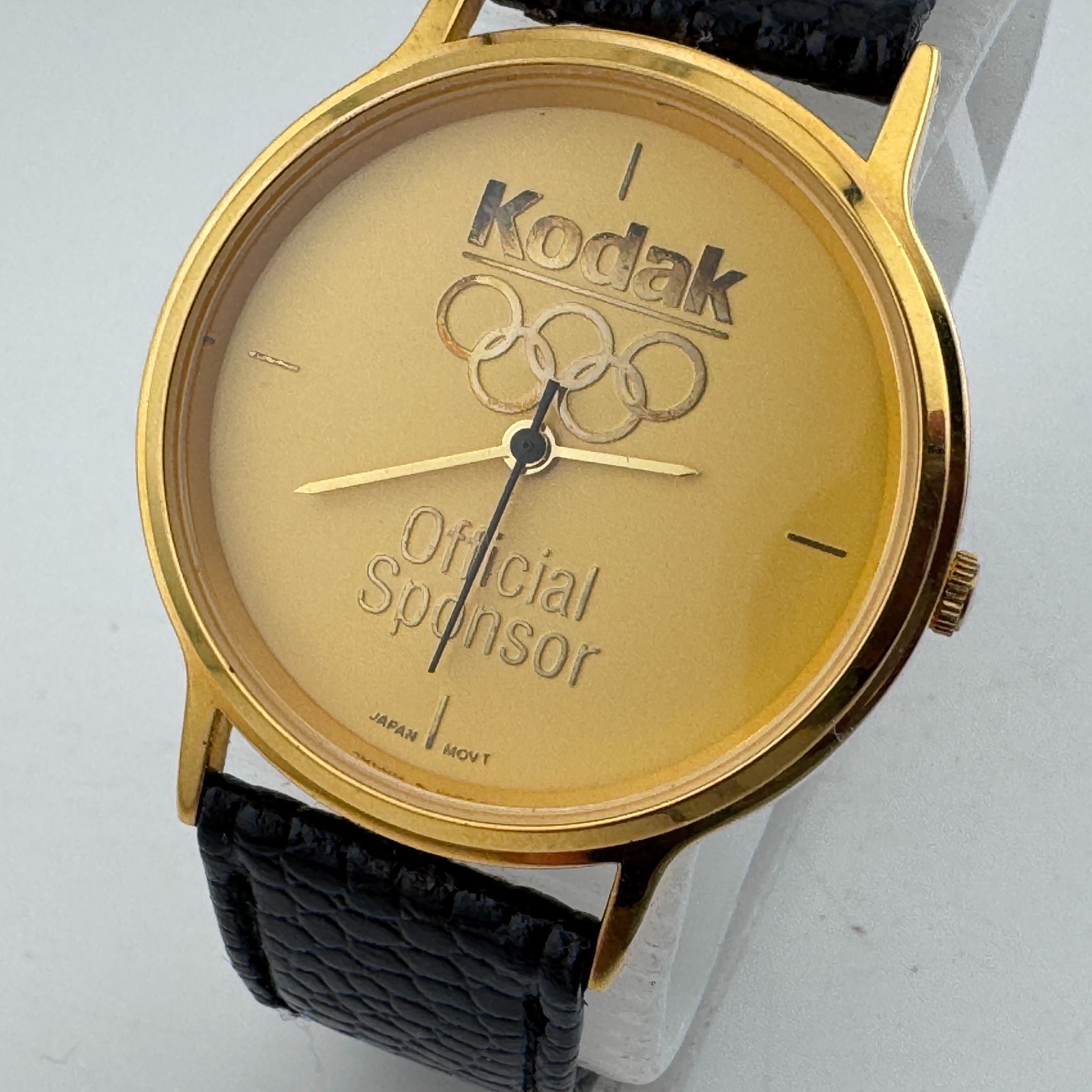 Vintage Kodak Olympic Sponsor Quartz Watch Men Gold Tone Leather New Battery