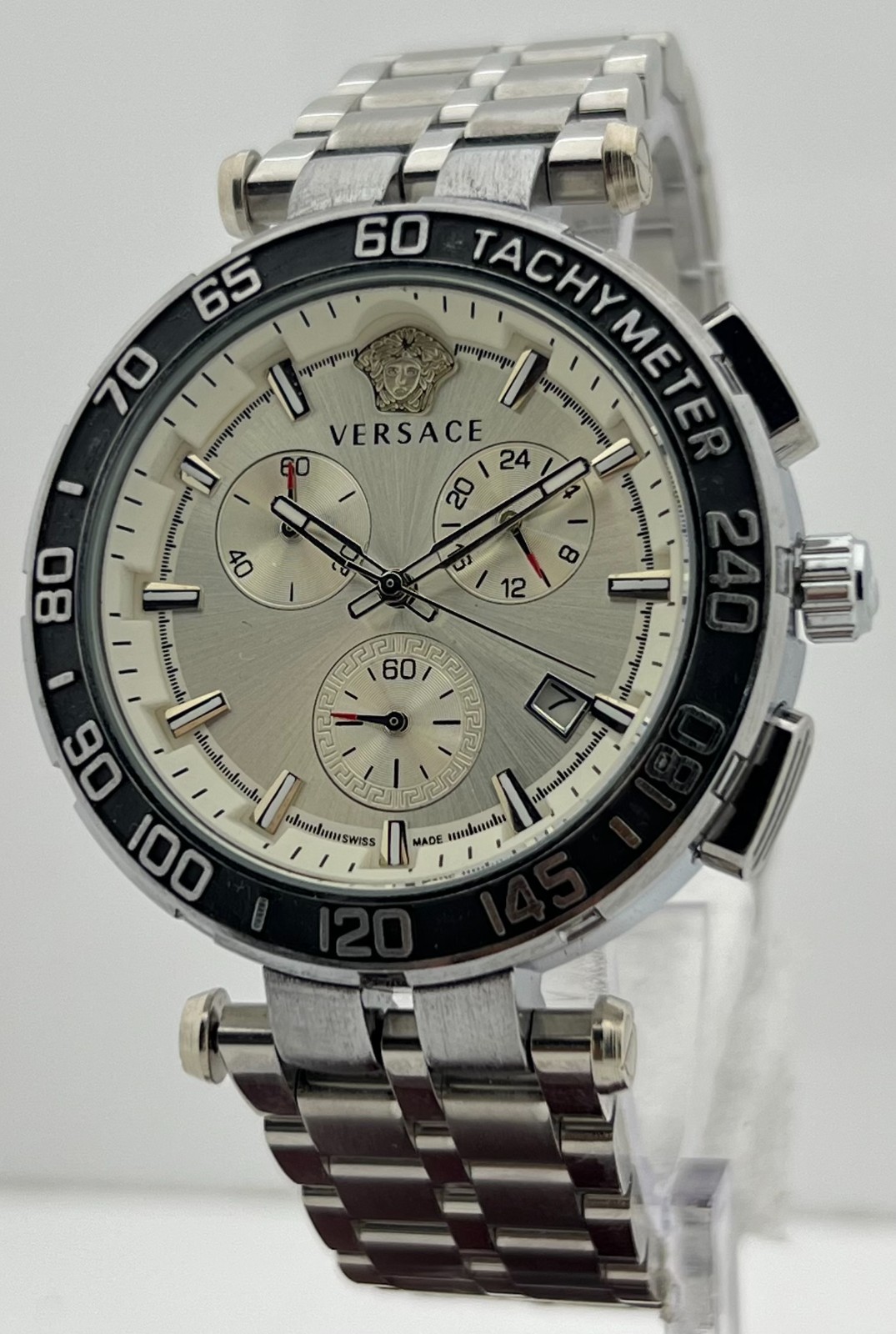 Premium Men’s Versace Greca Chronograph White Dial Date Working Wristwatch