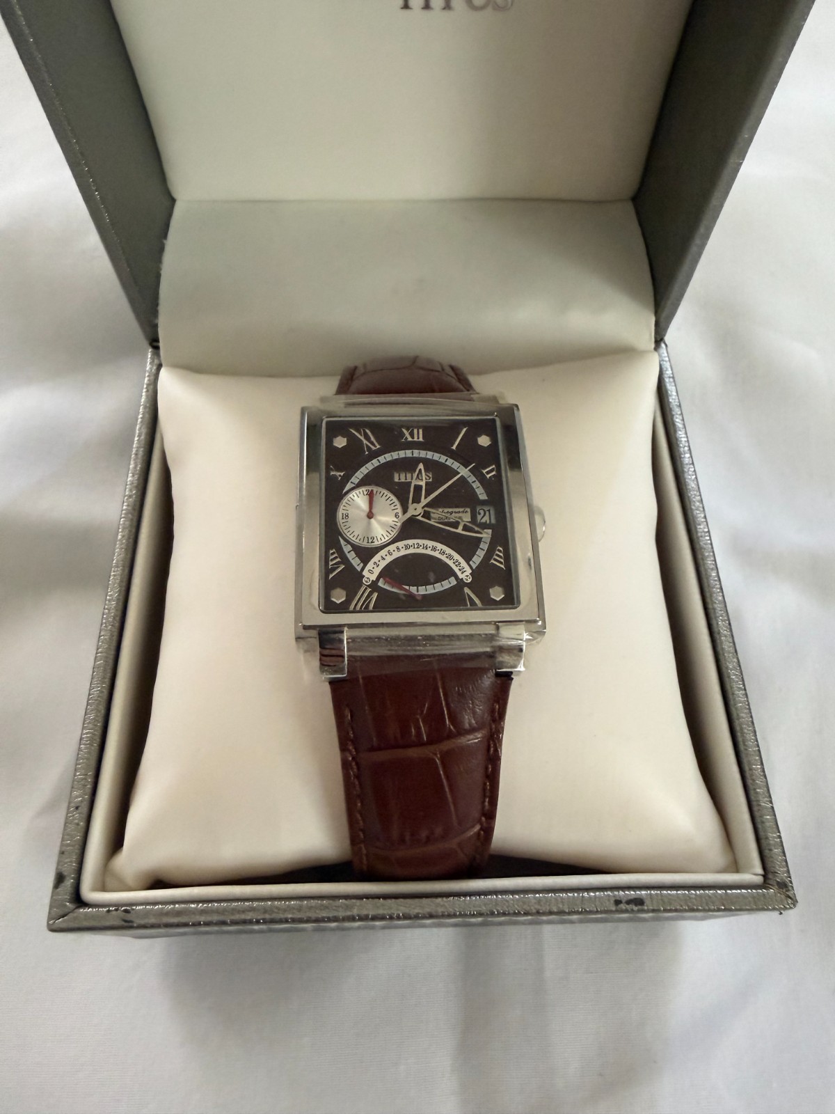 NEW Solvil Et Titus Men’s Stainless Steel Dress Watch Quartz Brown Leather Strap