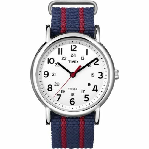 Timex T2N747, Men’s Weekender Striped Fabric Watch, Indiglo, NEW