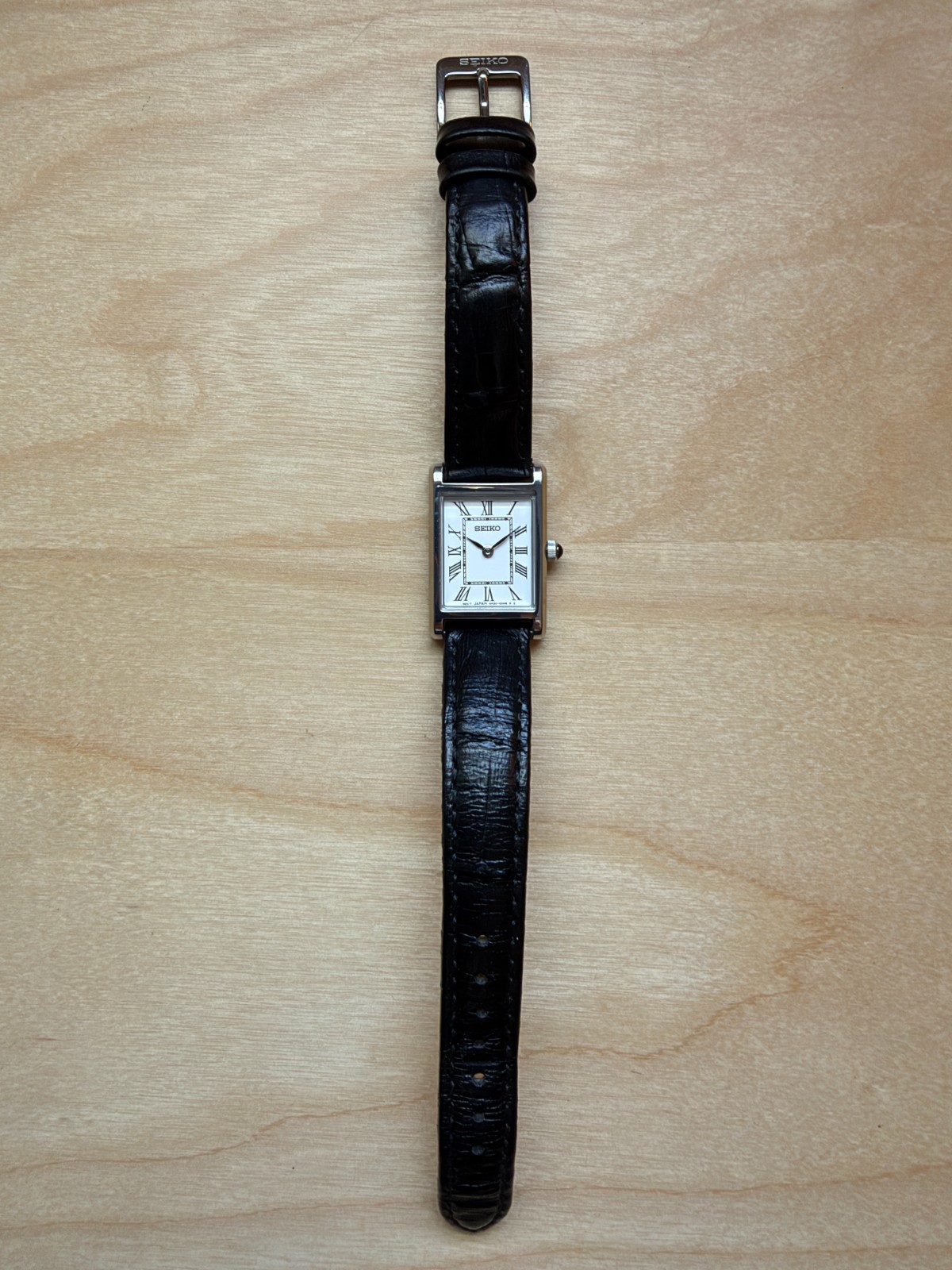Seiko SWR053 4N30-00H0 Women’s Rectangular Quartz Watch Black Leather Box