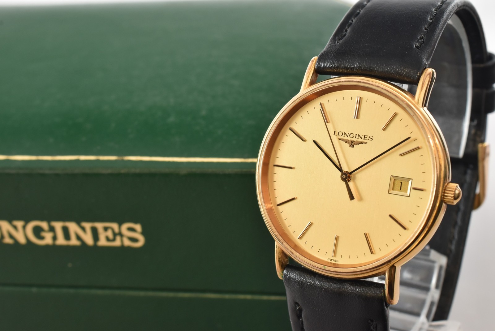 Vintage [MINT in Box] LONGINES L263.2 Gold Dial Date Quartz Men’s Watch JAPAN