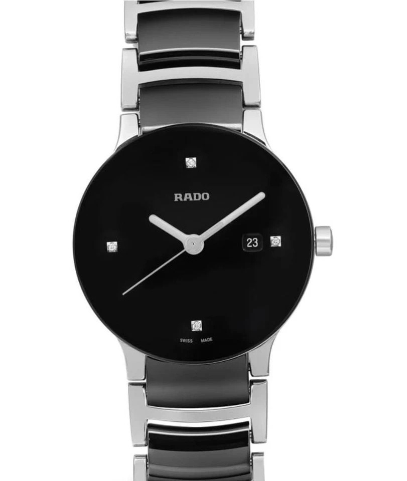 Rado Centrix Diamond Dial Swiss Quartz Ceramic Watch Sapphire Women Silver MOP