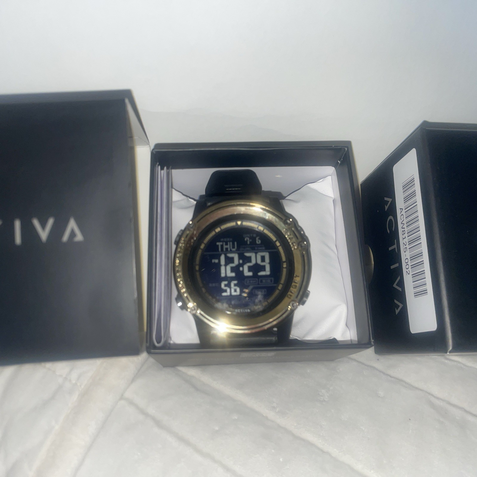 Activa Mens Sport Watch Black Digital Gold Bezel Alarm Dual Time ACW8125-002