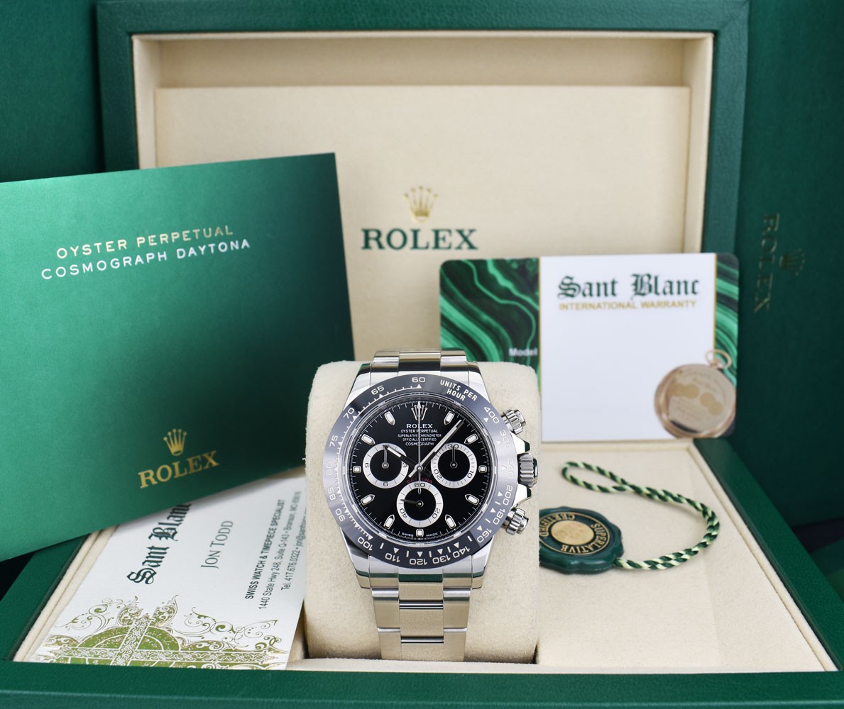 ROLEX 40mm Stainless Steel & Ceramic DAYTONA Black Dial 116500LN SANT BLANC