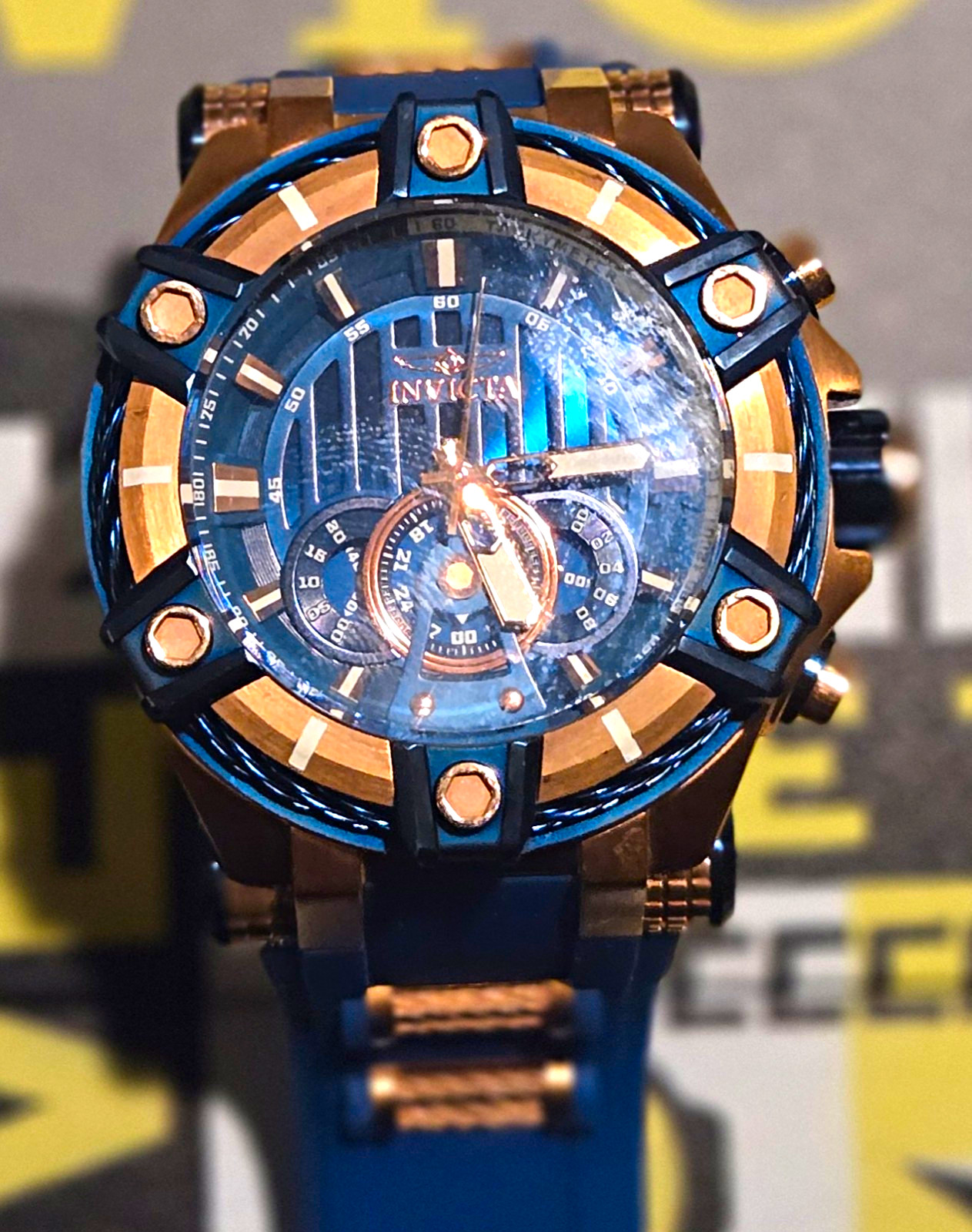 Invicta Bolt Men’s Quartz Chronograph Blue Dial Silicone Strap 52mm 200m
