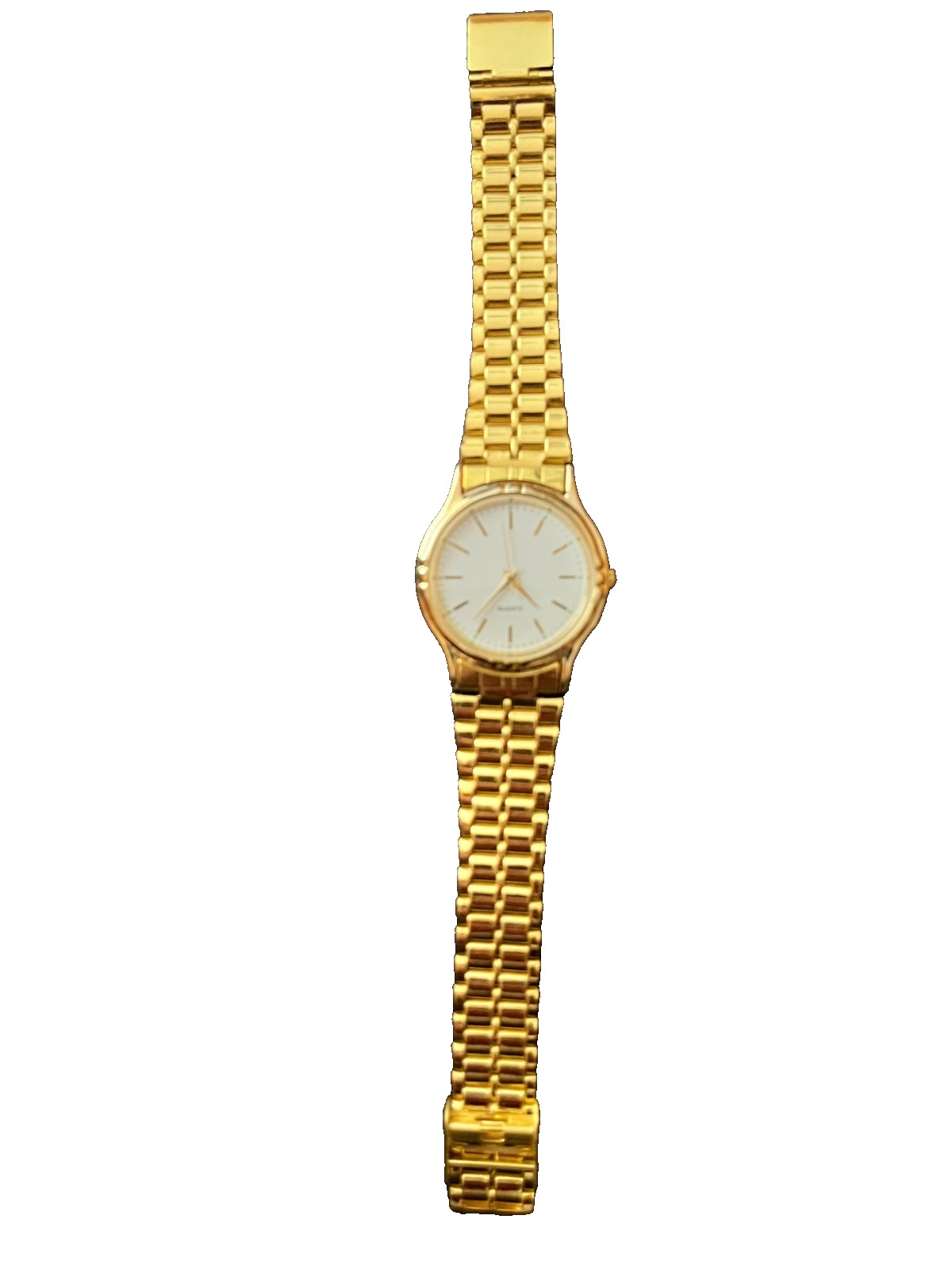 Mens Quartz Watch Adjustable Gold Metal Band White Face NEW!