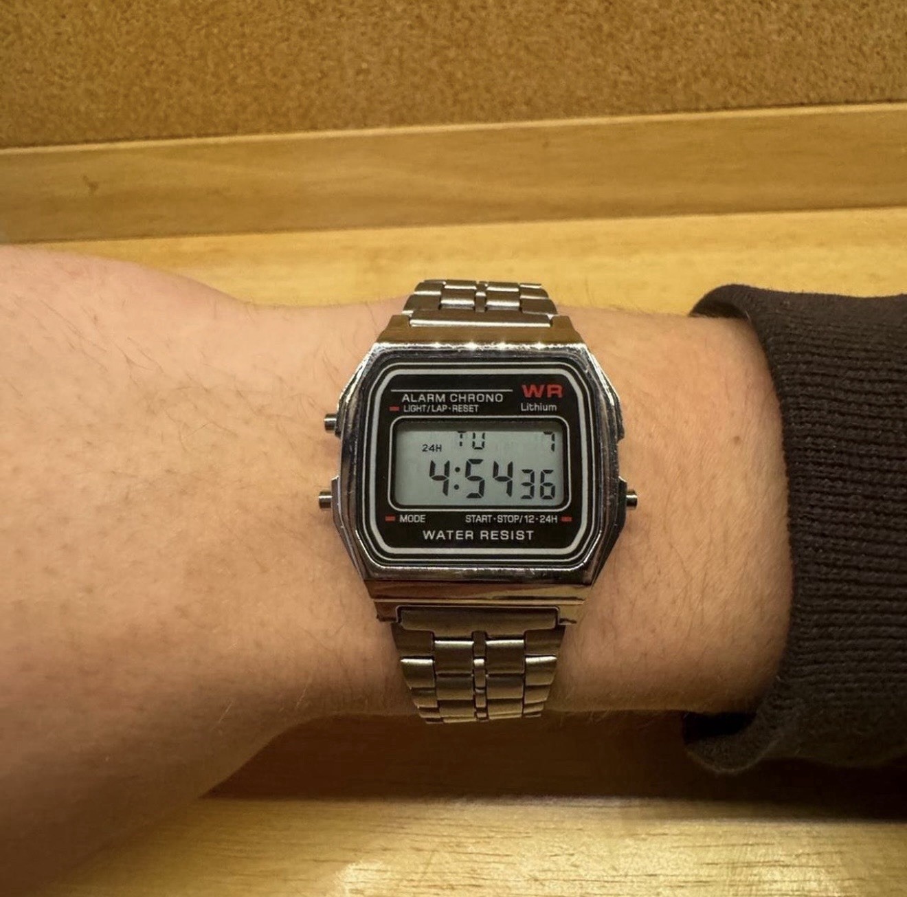 Digital Wristwatch Alarm Chronograph Water Resistant Silver Metal Bracelet