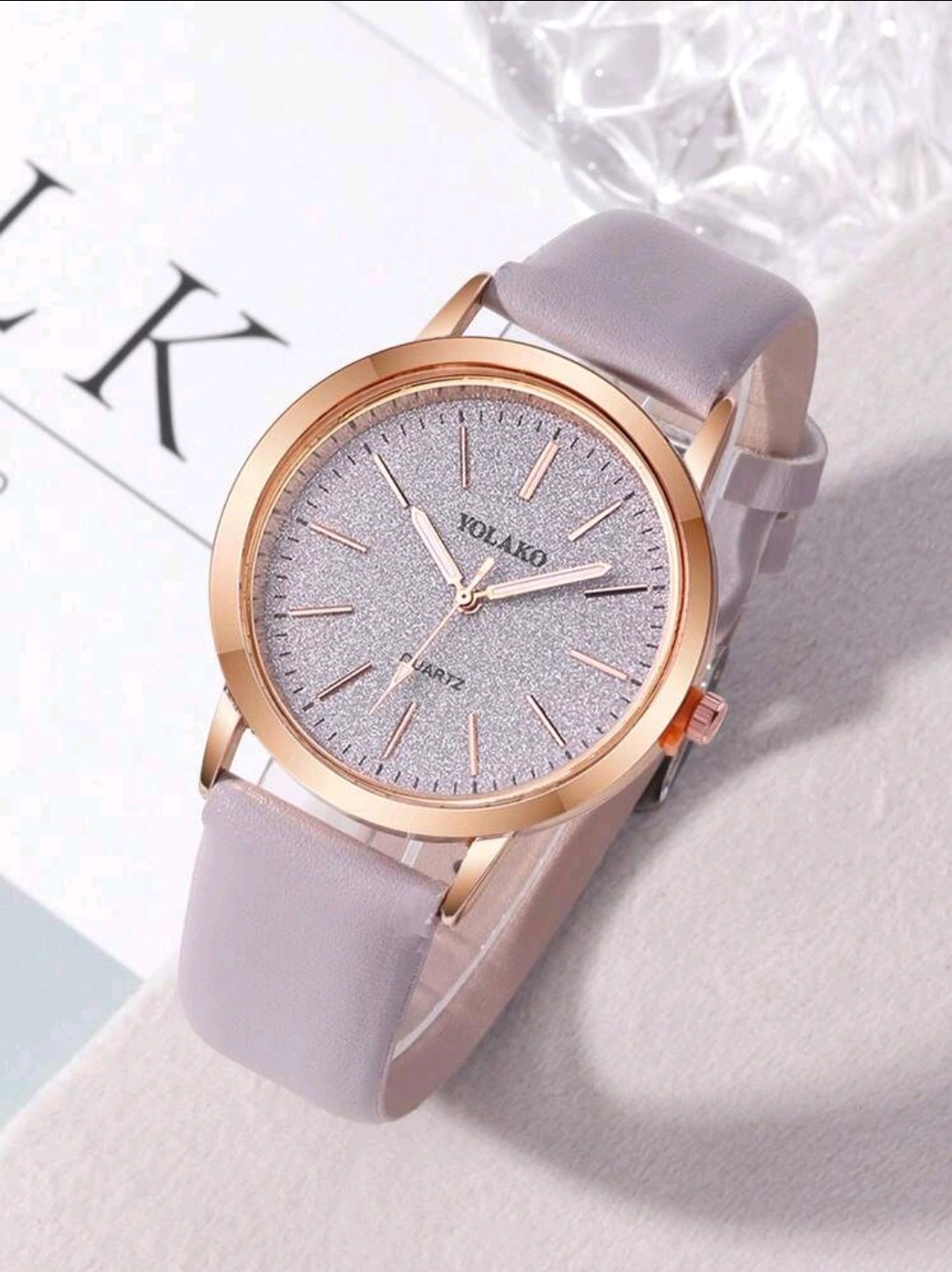 Women’s Glitter Dial Quartz Wrist Watch Pink PU Strap Rose Gold Casual Fashion
