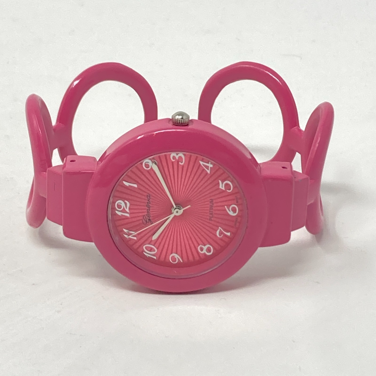 Geneva Cuff Watch Women 35mm Pink Hinged Cuff Starburst Dial New Battery 6.25″