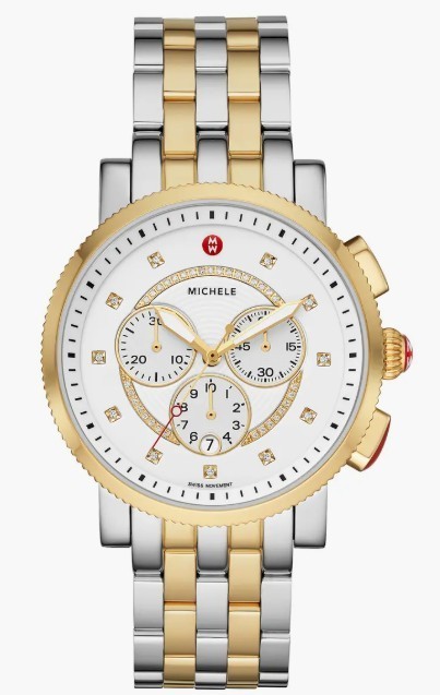 MICHELE Women’s Sport Sail Diamond Accent Two-Tone Bracelet Watch NWT