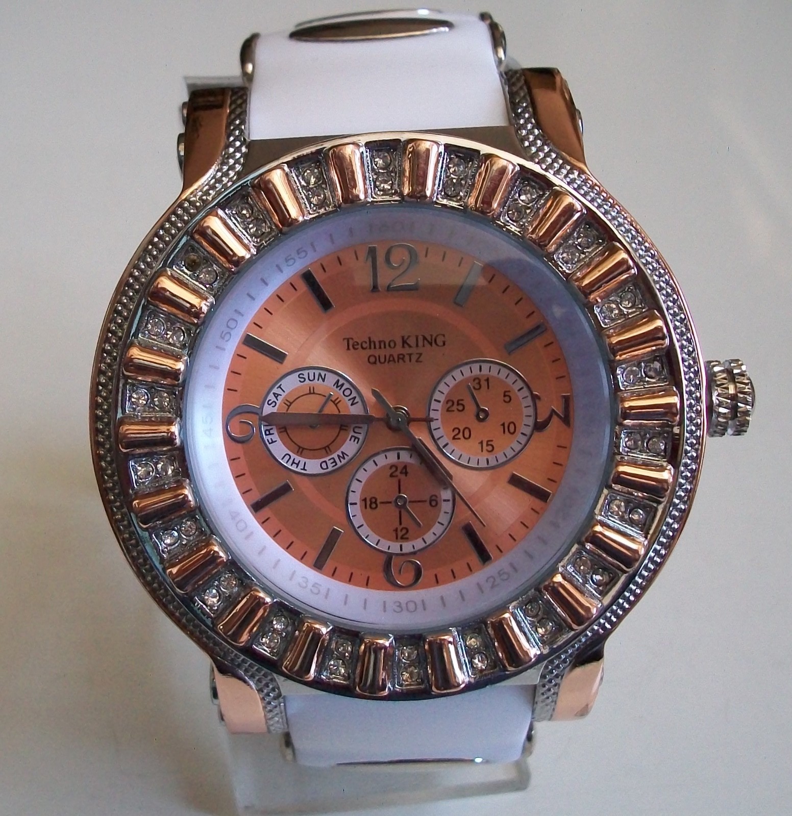 MEN’S ROSE GOLD, SILVER & WHITE SILICONE BAND FASHION DRESSY HIP HOP WATCH