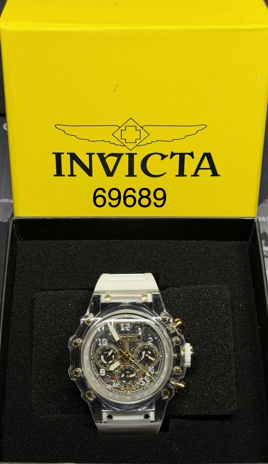 Invicta 69689 Racing Quartz Chronograph Skeleton Clear/Gold 44mm Watch
