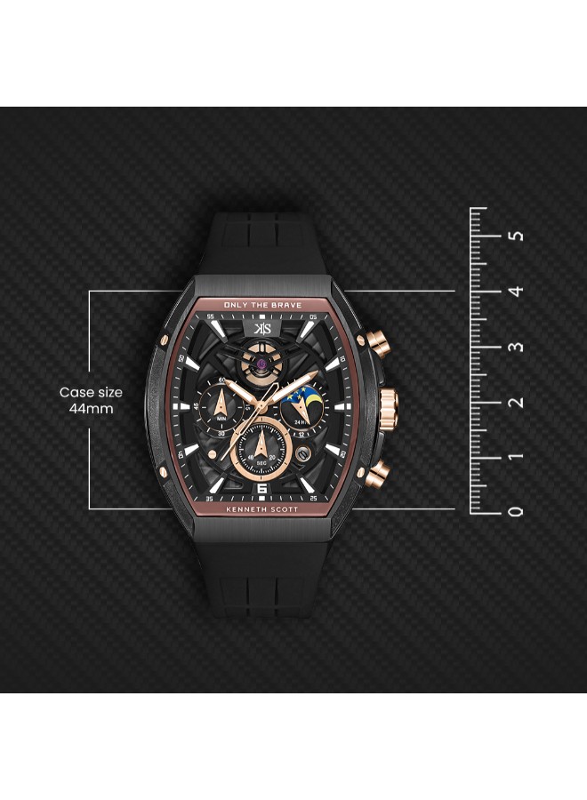 Kenneth Scott Men’s Chronograph Watch | Black Dial, Black Band, 44mm