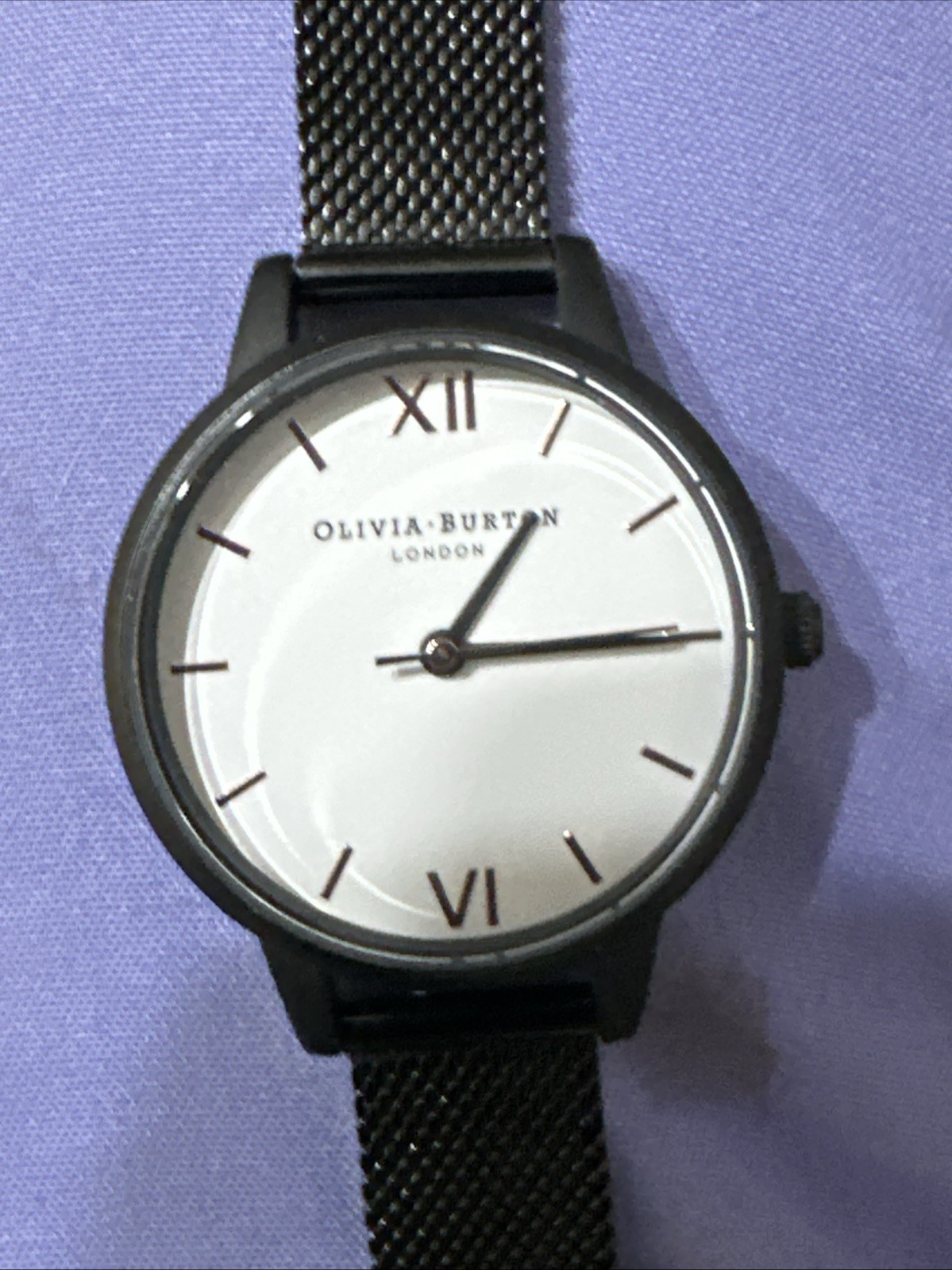 NEW OLIVIA BURTON Women’s Ladies Plain White Face & Black Mesh Strap Watch
