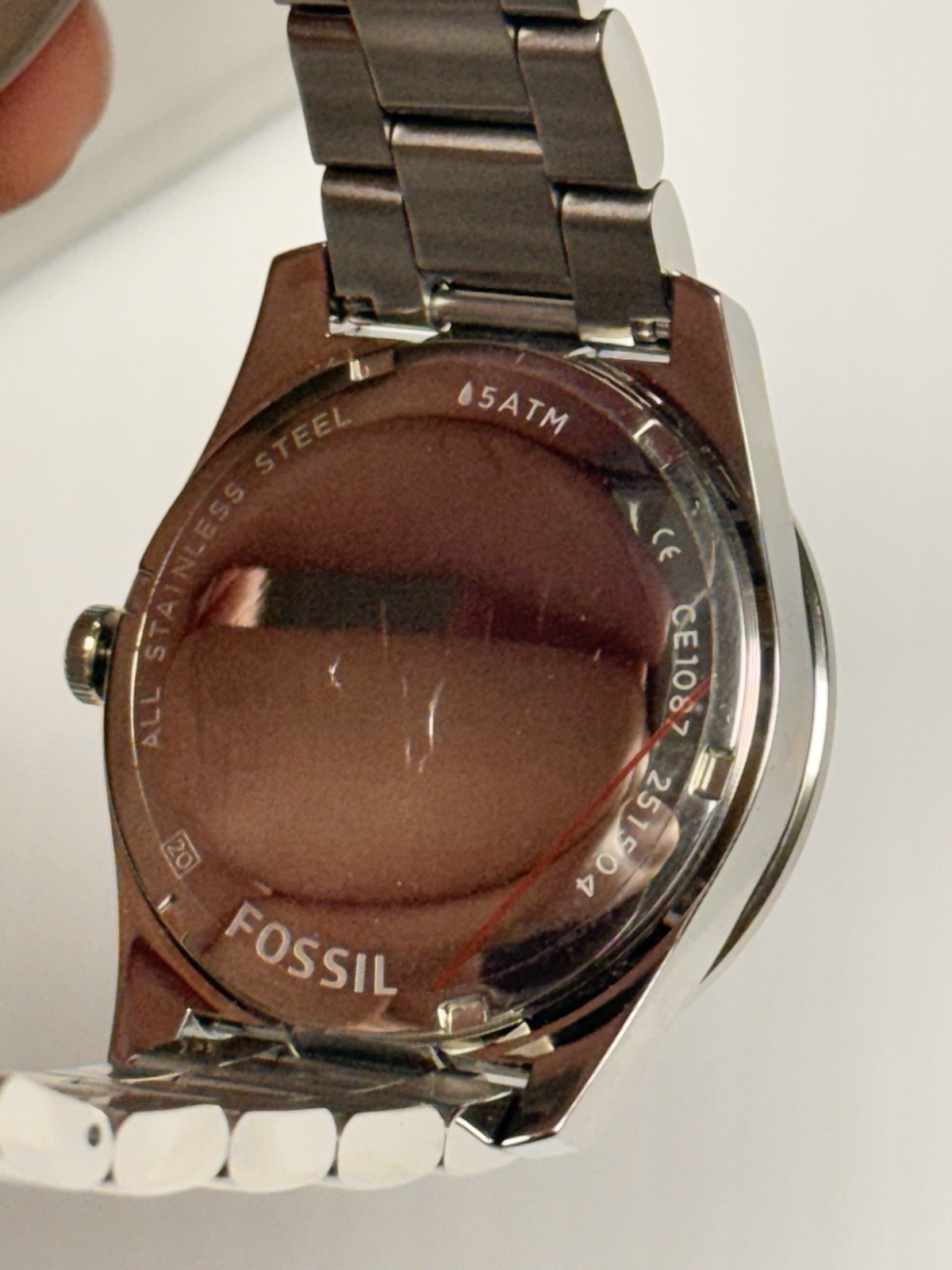 Fossil CE1087 Silver White Ceramic Bezel Stainless Steel Date Watch 40mm