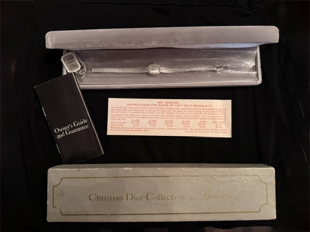 Vintage Christian Dior Bulova 14K White Gold Watch /Original Box, Owner’s Guide