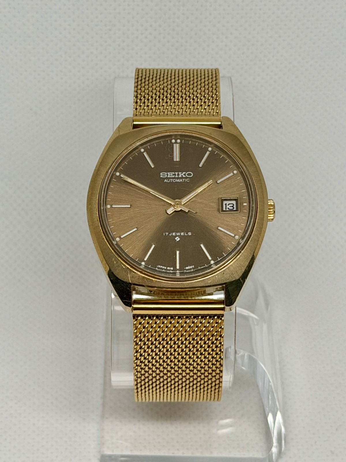 Vintage Seiko 6118-8010 Automatic 17J Gold Tone Date Watch 35mm Runs