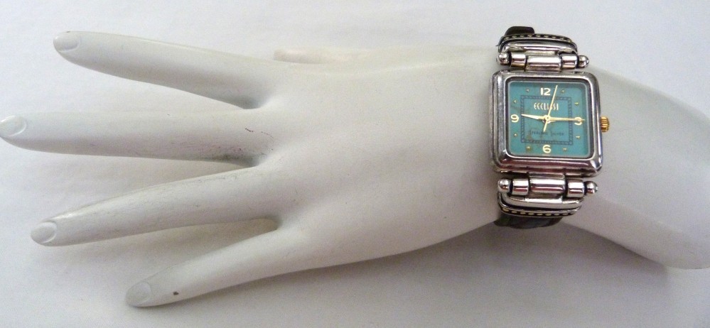 ECCLISSI SOLID STERLING SILVER TURQUOISE DIAL LEATHER BAND #22490 SR626SW WATCH