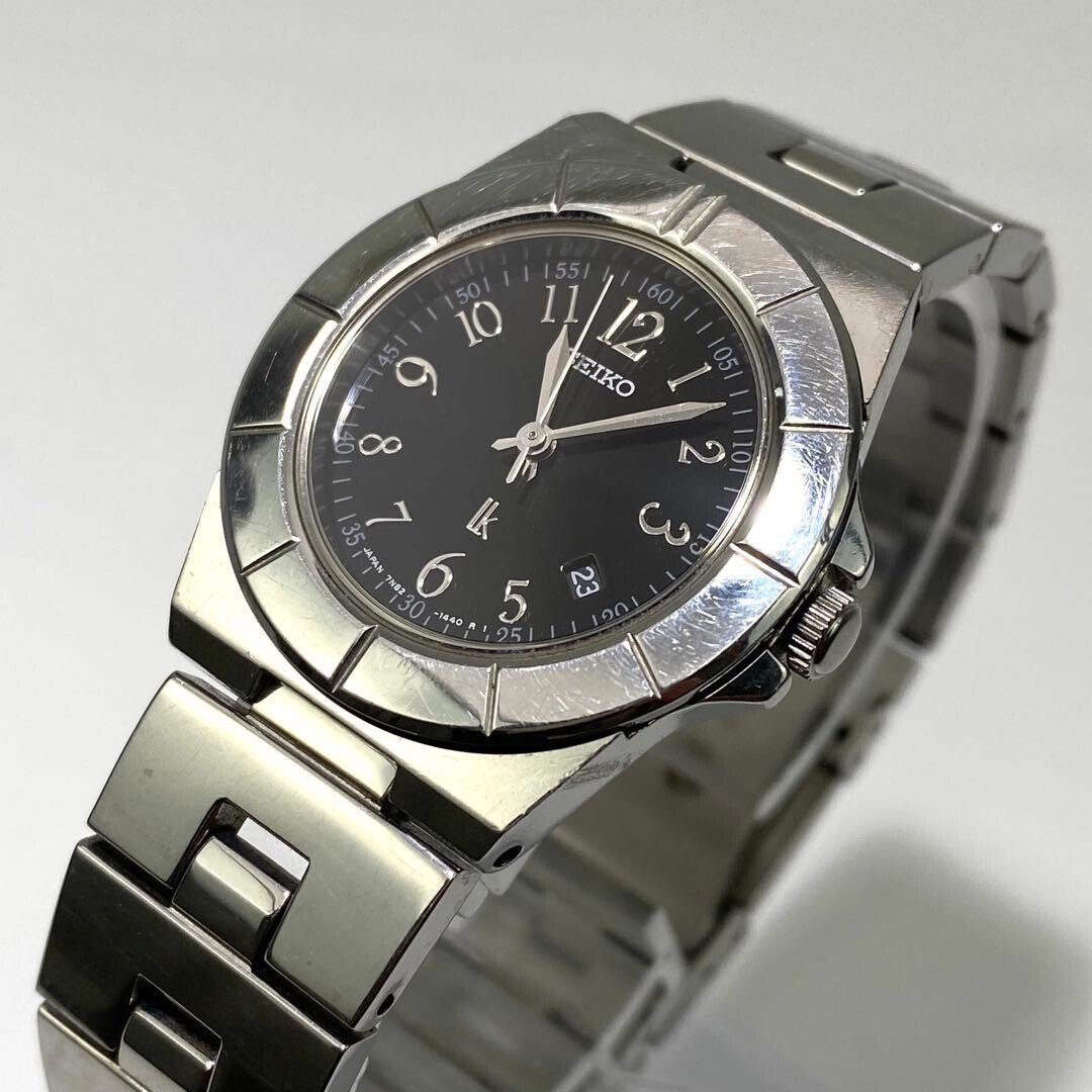 SEIKO Wristwatch Quartz Analog Date Black Authentic From Japan