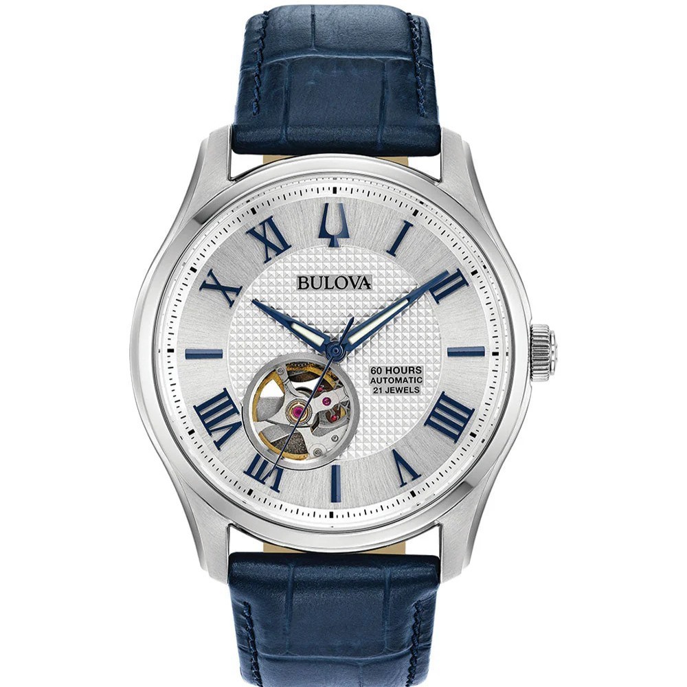 Bulova Men’s Classic Wilton Automatic Watch – 96A206, 42mm, Blue Leather Strap