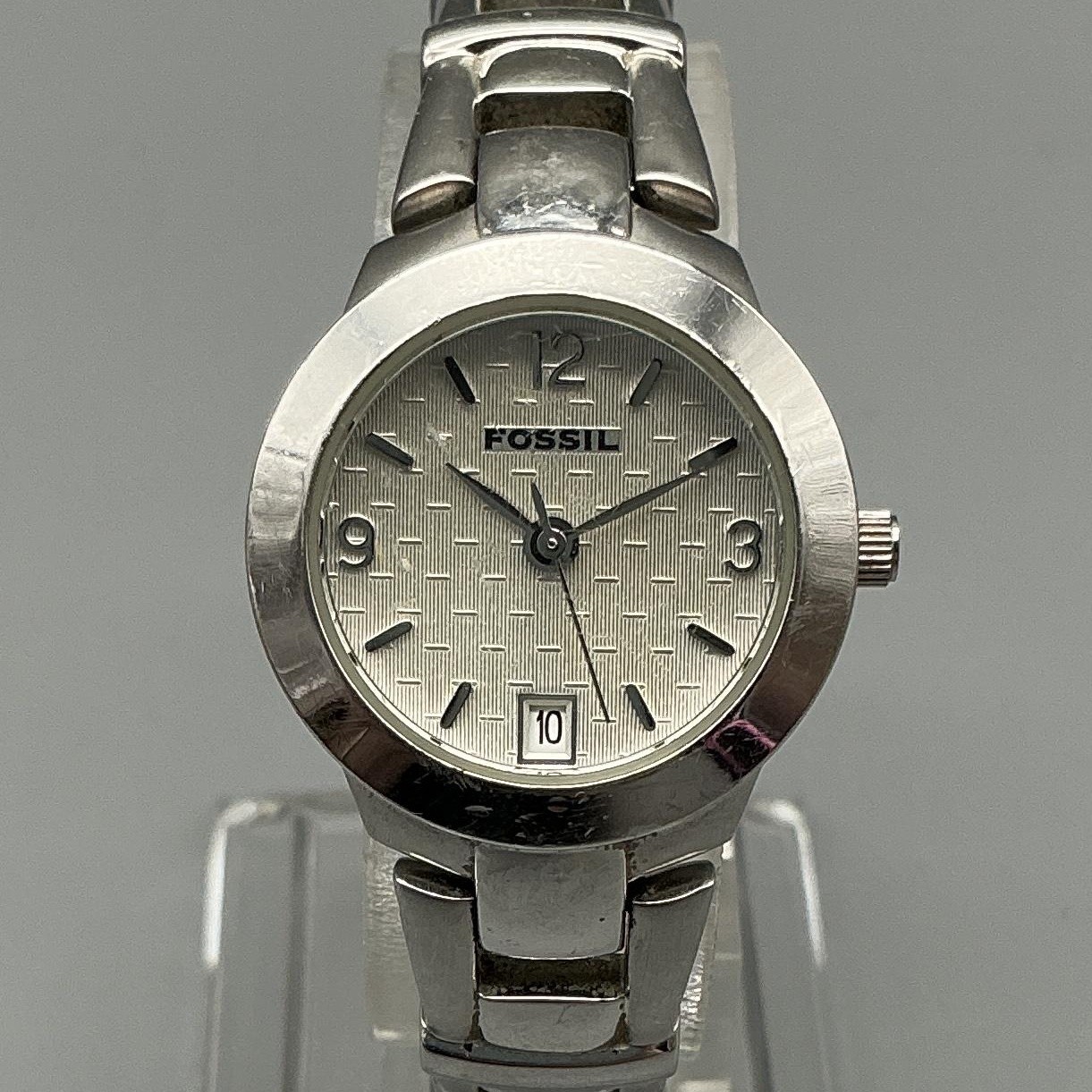 Fossil F2 Womens Watch 23mm Silver Dial Stainless Date ES-1006 New Battery 6″