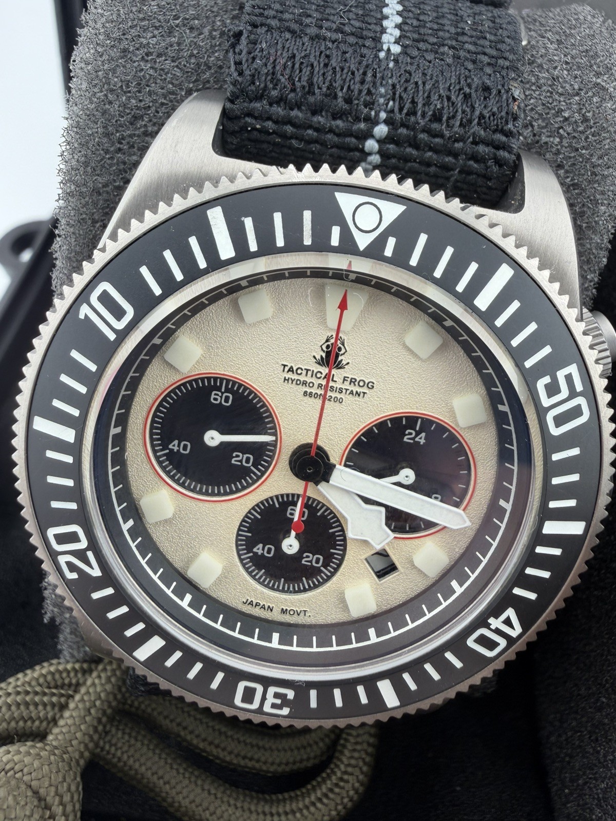 TACTICAL FROG Titanium VS75B Solar Power Quartz Chronograph Watch Newman Panda