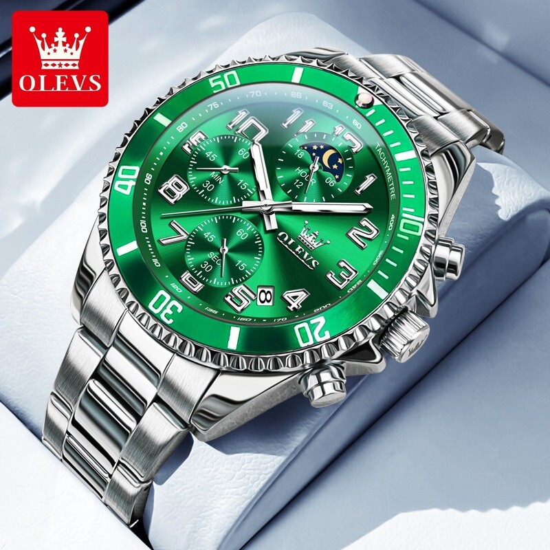 OLEVS Luxury Mens Quartz Watch Business 3 Bar Luminous Date Stainless Steel Band