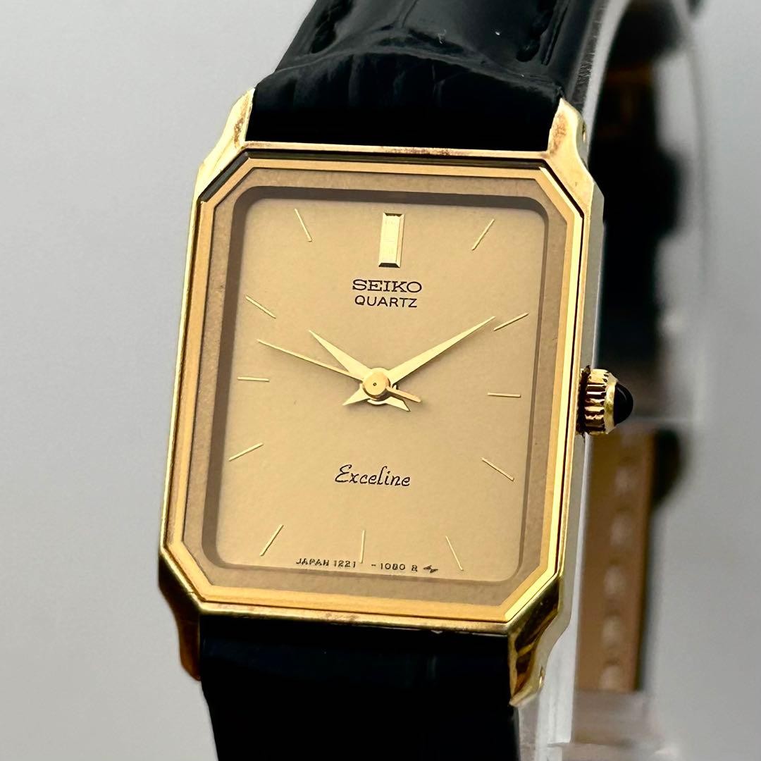 Seiko Exceline Dress Quartz Watch Gold Dial 18.7mm Ref 1221 5770 wrist 18cm
