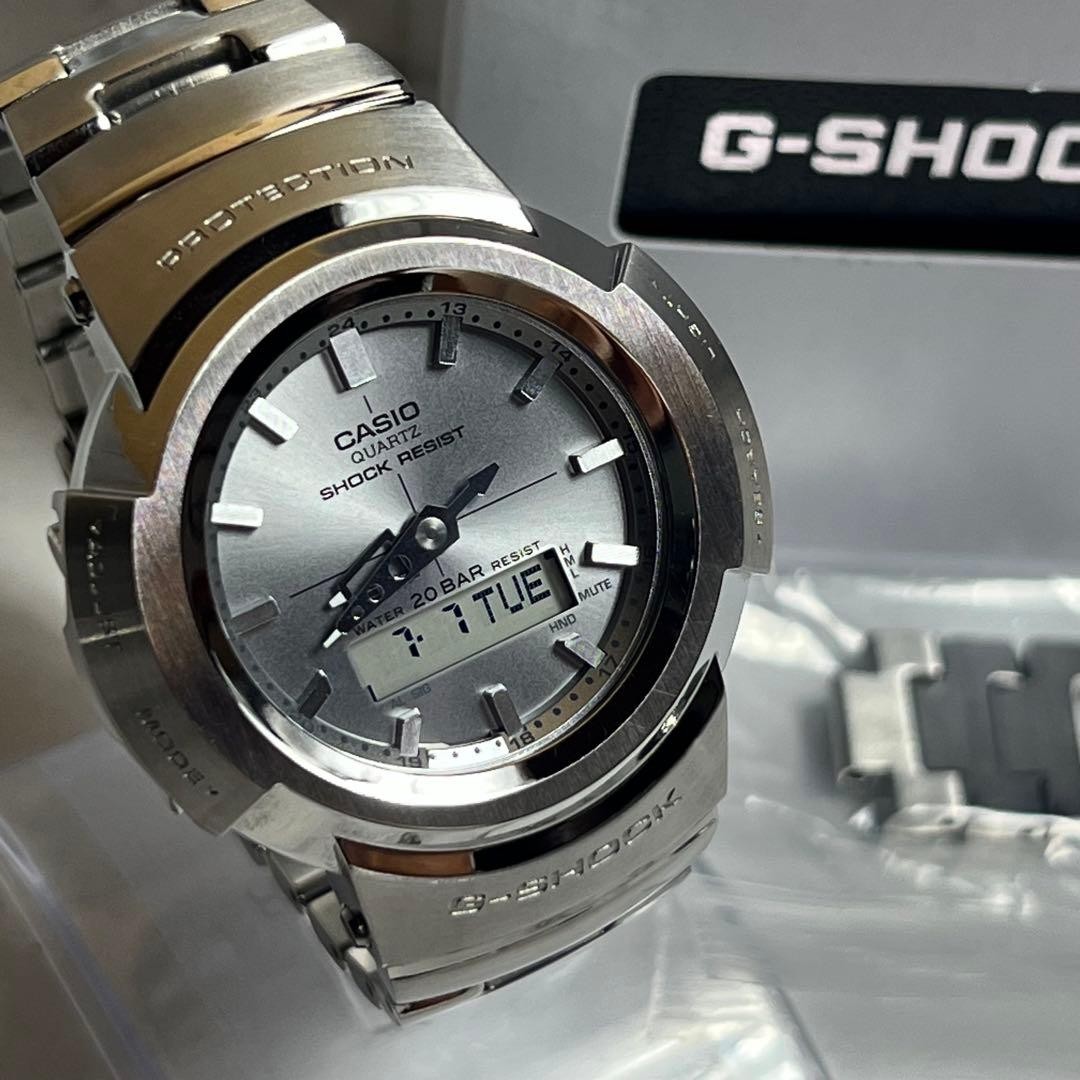 CASIO G-SHOCK AWM-500D-1A8JF Full Metal Silver Watch Used